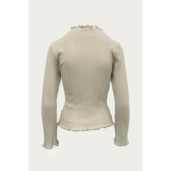 NEW SADIE & SAGE mock neck stretch cotton-jersey top in cream - Picture 2 of 2